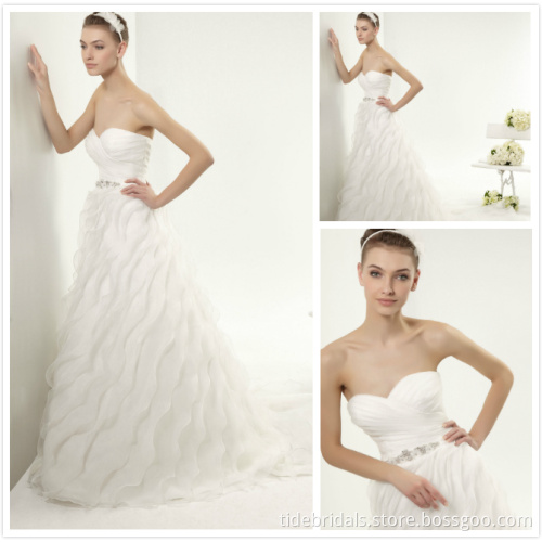 A-Line Belt Tiered Organza Wedding Gown Bridal Dress (124 YOLANDA)